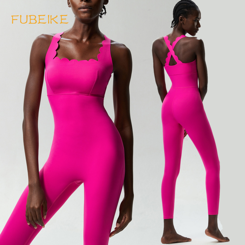 Running Gear For Women - FUBEIKE คลื่นเล็กความงามกลับโยคะฟิตเนสชิ้นเดียวของผู้หญิงขนาดบวกแน่นซูเปอร์ยืดกีฬาวิ่งเสื้อกั๊ก J umpsuit