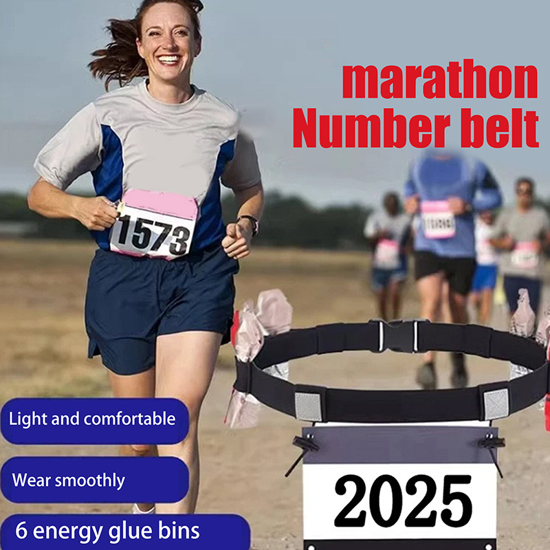 Running Belt Waist - เข็มขัดวิ่งหมายเลขชุดเอวผ้ากันเปื้อนสำหรับมอเตอร์วิ่งมาราธอนไตรกีฬาพร้อมห่วงเจล 6 อันอุปกรณ์กีฬาฟิตเนส
