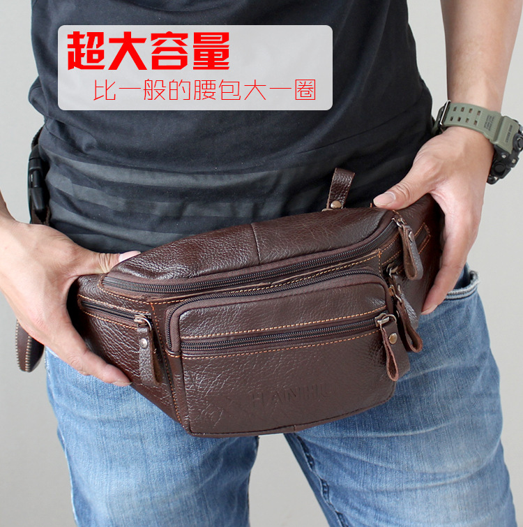 Running Belt Waist - ของแท้ Cowhide หนังเอวกระเป๋าผู้ชายตลกแพ็คกระเป๋าเข็มขัดกระเป๋าโทรศัพท์หลายกระเป๋าเดินป่าวิ่งและขี่จักรยานกระเป๋า fanny pack