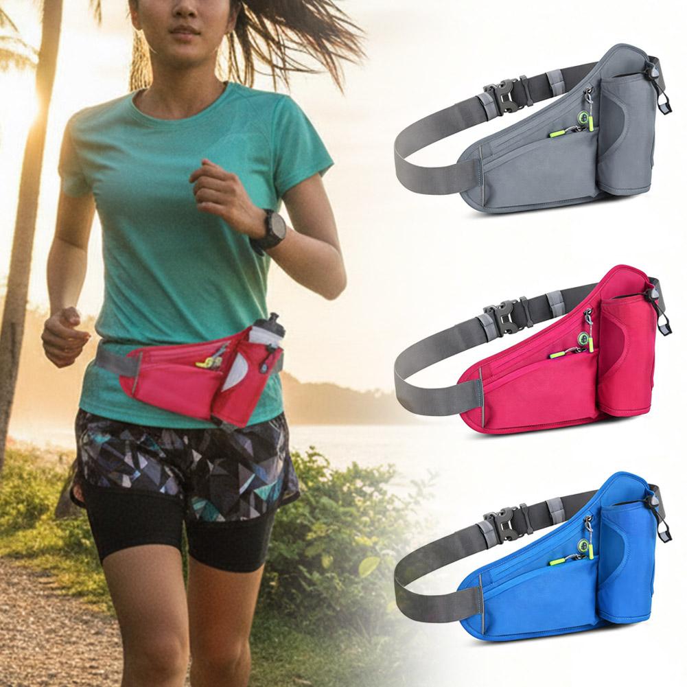 Running Belt Waist - กระเป๋าคาดเอวสำหรับวิ่งพร้อมที่ใส่ขวดน้ำ เข็มขัดกีฬาแบบปรับได้ สำหรับวิ่งมาราธอน เดินป่า วิ่งจ๊อกกิ้ง กระเป๋าเก็บโทรศัพท์แบบแฮนด์ฟรี