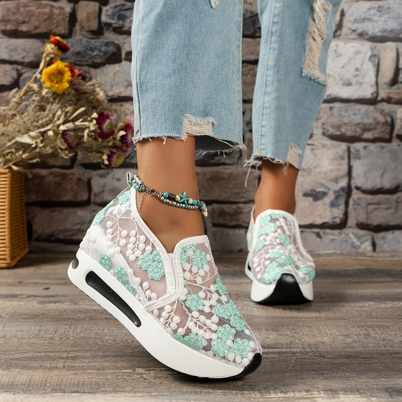 รองเท้าผ้าใบส้นเตารีดแบบสวมสำห - Running Gear For Women บทวิจารณ์และราคา